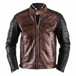Helstons Cruiser Camel-Black Leather Motorcycle Jacket Jackets