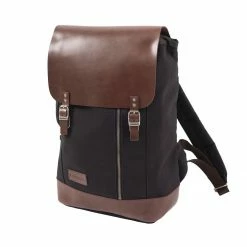 Helstons Backpack Canvas Brown Leather Back Packs/Bags