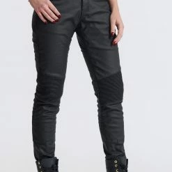 Pando Moto - Kusari Black – Skinny-Fit, Waxed Motorcycle Jeans For Ladies