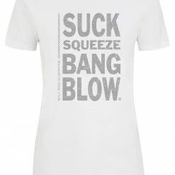 Oily Rag Clothing Ladies Suck Squeeze Bang Blow Relax T'Shirt In White Short Sleeve T's