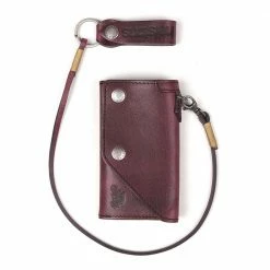 Helstons OLD Leather Wallet With Lanyard - Bordeaux Gifts